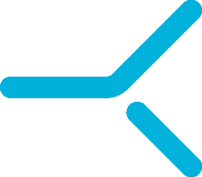 A minimalist blue abstract symbol consisting of three angled lines forming a dynamic shape. The design is modern and sleek, possibly representing movement, direction, or connectivity.