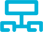 A blue organizational chart icon representing talent management, workforce planning, and structured team development.