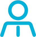 A blue abstract icon of a person wearing a tie, symbolizing leadership, management, and professional growth.